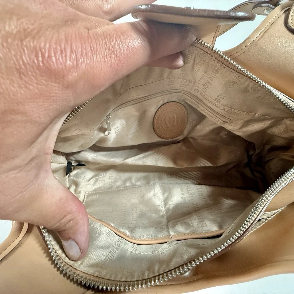 Etienne Aigner Paisley Canvas Leather Shoulder Bag Satchel‎ Tan Cream